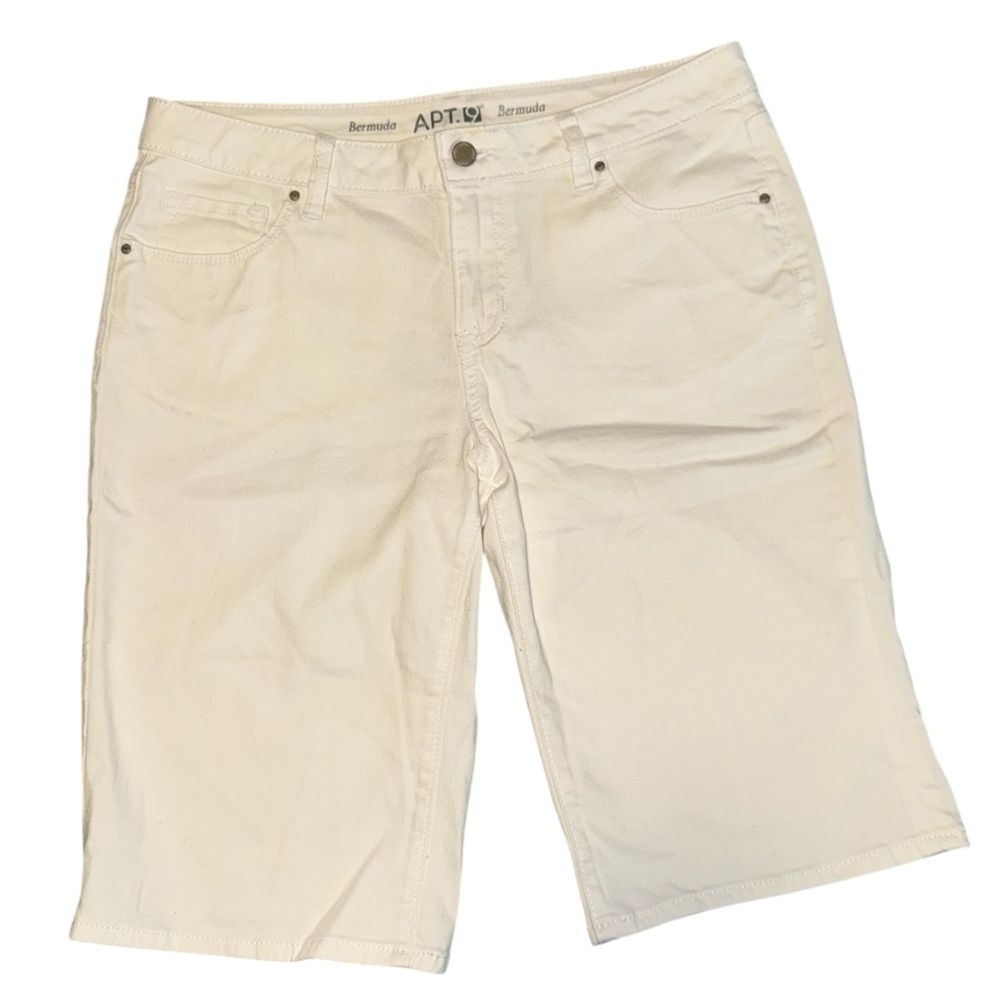 APT. 9 White Bermuda Shorts Size 10 | Mid-Rise Cotton Stretch | 13” Inseam